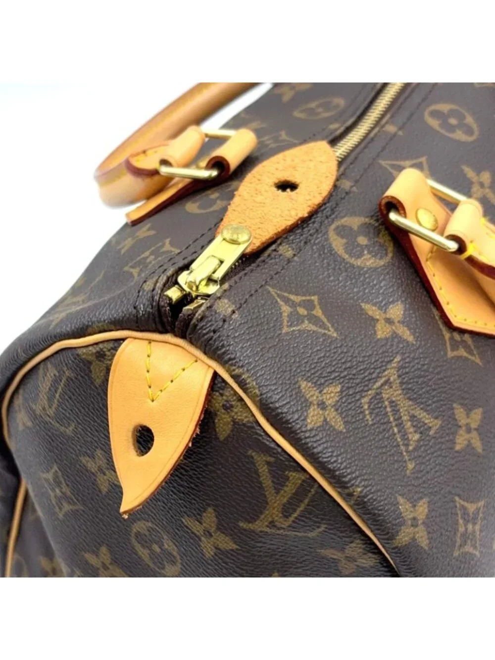 Louis Vuitton Speedy 30 Monogram Leather Brown Handbag Gold
